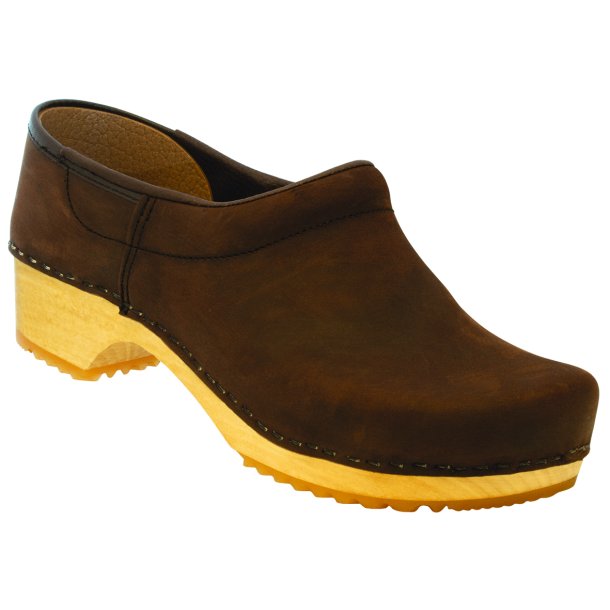 Tr�sko med 100 procent tr�s�l, Model T�rsb�l, med kappe, polstret vrist, sort/brun Nubuck l�der